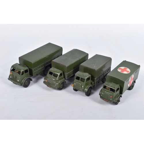 196 - A QUANTITY OF UNBOXED AND ASSORTED PLAYWORN DINKY TOYS MILITARY VEHICLES, to include Thornycroft Mig... 