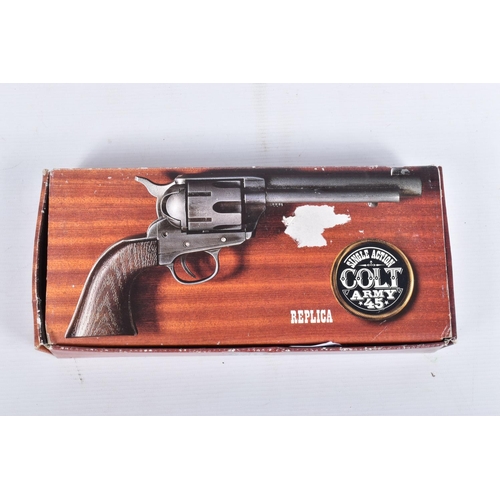 199 - A BOXED KOLSER REPLICA SINGLE ACTION COLT ARMY 45 REVOLVER, complete with six dummy shells, appears ... 