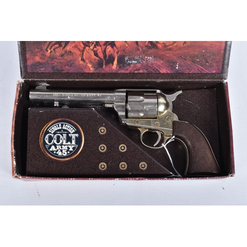 199 - A BOXED KOLSER REPLICA SINGLE ACTION COLT ARMY 45 REVOLVER, complete with six dummy shells, appears ... 