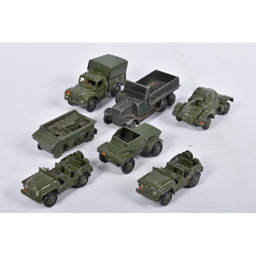 202 - A QUANTITY OF BOXED AND UNBOXED PLAYWORN DINKY TOYS MILITARY VEHICLES, to include boxed Austin Champ... 