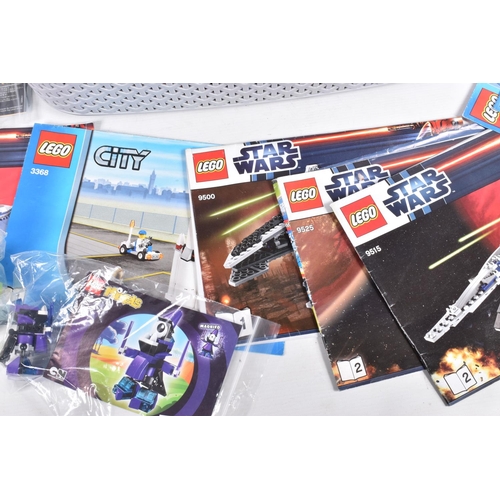 207 - A LARGE TRAY OF LOOSE LEGO AND INSTRUCTION BOOKLETS, books included numbers Lego city 3368, 7637, 60... 