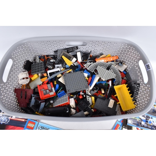 207 - A LARGE TRAY OF LOOSE LEGO AND INSTRUCTION BOOKLETS, books included numbers Lego city 3368, 7637, 60... 