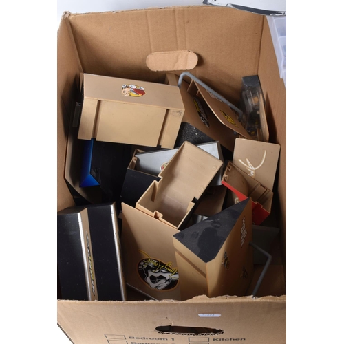 210 - A BOX OF LOOSE TECH DECK SKATEBOARDS, PARTS AND RAMPS AND A COLLECTION OF SUBBUTEO AND ACCESSORIES, ... 