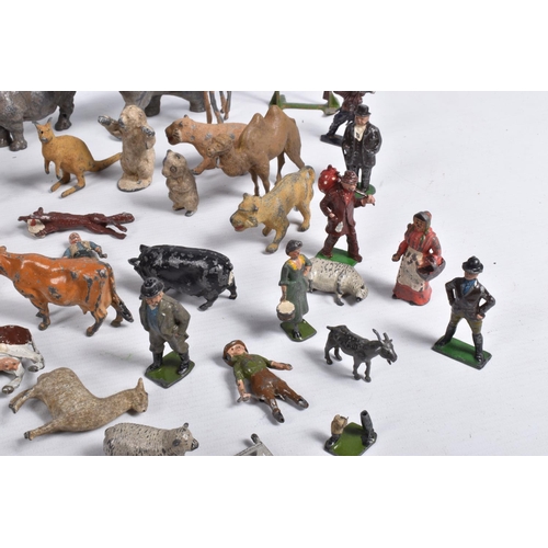 219 - A QUANTITY OF ASSORTED HOLLOWCAST ANIMALS AND FIGURES, mainly Britains issues, all in playworn condi... 