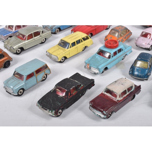 220 - A QUANTITY OF PLAYWORN DIE-CAST VEHICLES, to include a Dinky Ford Cortina in various colours 139, Fo... 