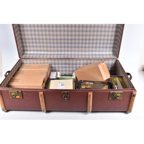 228 - A VINTAGE TRAVEL CHEST WITH BOXED BBURAGO, CORGI AND RIO DIE-CAST MODEL VEHICLES, to include a Rio 1... 