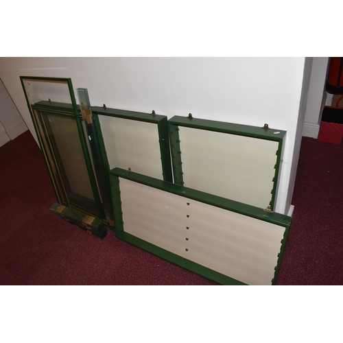 229 - FOUR WALL MOUNTED GLASS FRONTED DISPLAY CABINETS, all appear in good condition with only minor wear,... 