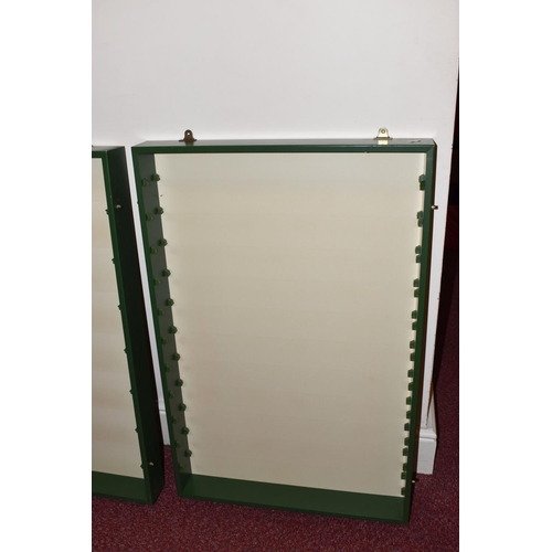 229 - FOUR WALL MOUNTED GLASS FRONTED DISPLAY CABINETS, all appear in good condition with only minor wear,... 