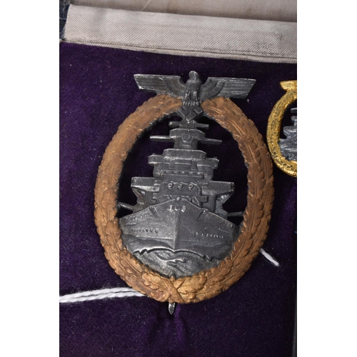 414 - A GERMAN KRIEGSMARINE HIGH SEAS FLEET BADGE AND STICK PIN, this has a makers mark on the reverse of ... 