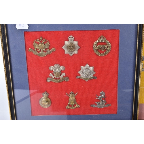 474 - NINE FRAMED AND GLAZED DISPLAYS OF MILITARY CAP BADGES, these are mainly Scottish, Welsh, Artillery ... 