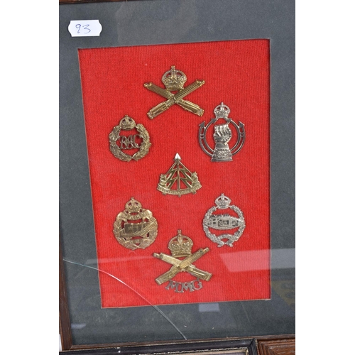 474 - NINE FRAMED AND GLAZED DISPLAYS OF MILITARY CAP BADGES, these are mainly Scottish, Welsh, Artillery ... 