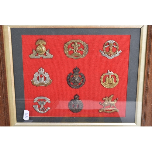 474 - NINE FRAMED AND GLAZED DISPLAYS OF MILITARY CAP BADGES, these are mainly Scottish, Welsh, Artillery ... 