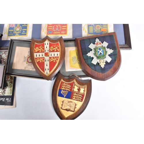 477 - A COLLECTION OF MILITARY RELATED ITEMS TO INCLUDE KENSINGTON SILKS, BDV cigarette silks, framed prin... 