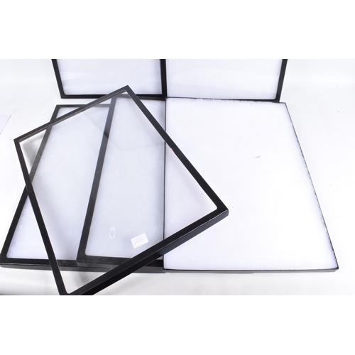 478 - FIVE DISPLAY CASES WITH PERSPEX FRONTS, each one is black and they measure approximately 51.5cm x 36... 