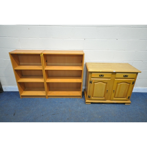 1247 - A MODERN BEECH EFFECT CABINET, with two drawers over two cupboard doors, width 98cm x depth 48cm x h... 