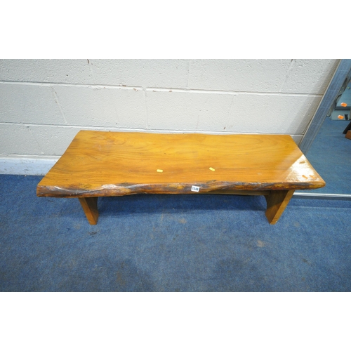 1248 - A MODEN RUSTIC LIVE EDGE STYLE COFFEE TABLE, length 118cm x depth 47cm x height 41cm, a rectangular ... 