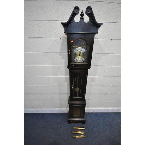 1249 - A 20TH CENTURY MAHOGANY LONGCASE CLOCK, with an eight inch brass and silvered dial, roman numerals, ... 