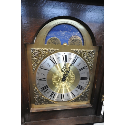 1249 - A 20TH CENTURY MAHOGANY LONGCASE CLOCK, with an eight inch brass and silvered dial, roman numerals, ... 