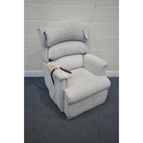 1291 - AN OATMEAL UPHOLSTERED HSL RISE AND RECLINE ARMCHAIR, width 79cm x depth 88cm x height 106cm (condit... 