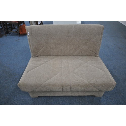 1296 - A MODERN BROWN UPHOLSTERED FUTON, length 126cm x depth 98cm x height 84cm (condition report: in need... 