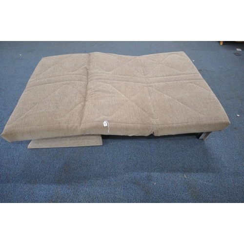 1296 - A MODERN BROWN UPHOLSTERED FUTON, length 126cm x depth 98cm x height 84cm (condition report: in need... 