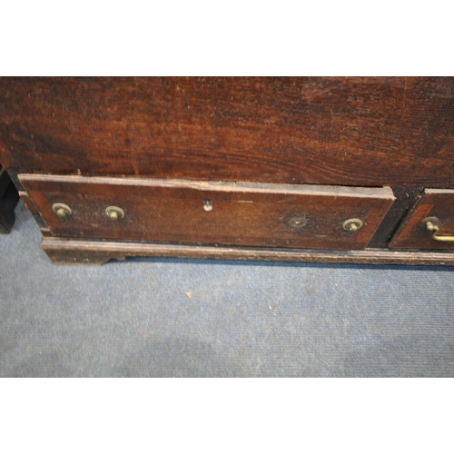 1299 - A GEORGIAN OAK COFFER, with a hinged lid and two drawers, width 124cm x depth 55cm x height 72cm, al... 