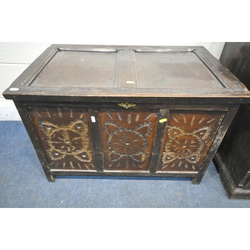 1299 - A GEORGIAN OAK COFFER, with a hinged lid and two drawers, width 124cm x depth 55cm x height 72cm, al... 