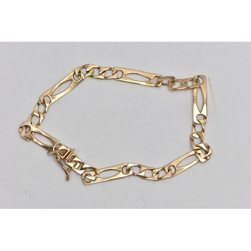 3 - A 9CT GOLD BRACELET, fancy figaro style link bracelet, fitted with an integrated box clasp, with add... 