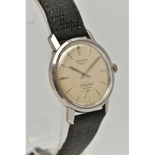 36 - A LONGINES FLAGSHIP AUTOMATIC WRISTWATCH, the circular face in a light gold colour, with baton marke... 