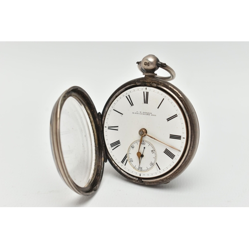 38 - A LATE VICTORIAN SILVER OPEN FACE POCKET WATCH, key wound, round white dial, signed 'J.W.Benson 58 &... 