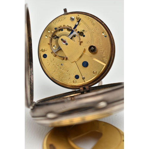 38 - A LATE VICTORIAN SILVER OPEN FACE POCKET WATCH, key wound, round white dial, signed 'J.W.Benson 58 &... 