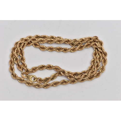 6 - A 9CT GOLD ROPE TWIST CHAIN, fitted with a spring clasp, hallmarked 9ct London import, length 480mm,... 