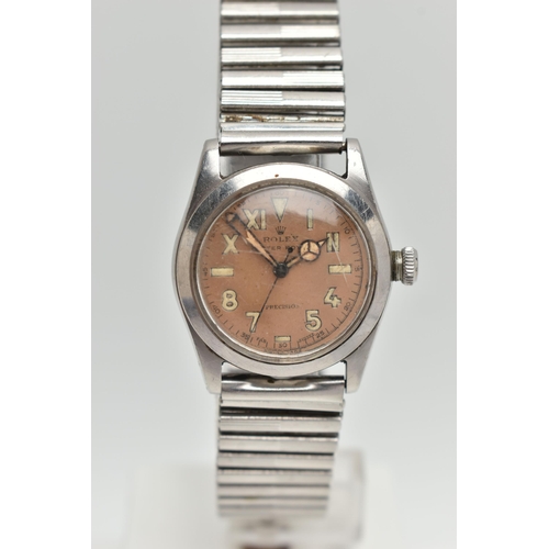 63 - A MID CENTURY 'ROLEX OYSTER PRECISION' WRISTWATCH, circa 1946, hand wound movement, round salmon 'Ca... 