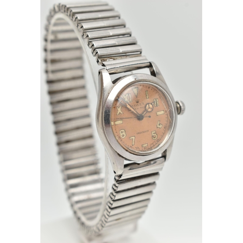 63 - A MID CENTURY 'ROLEX OYSTER PRECISION' WRISTWATCH, circa 1946, hand wound movement, round salmon 'Ca... 