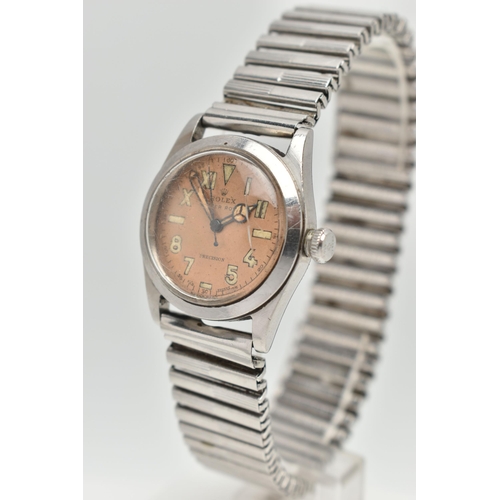 63 - A MID CENTURY 'ROLEX OYSTER PRECISION' WRISTWATCH, circa 1946, hand wound movement, round salmon 'Ca... 