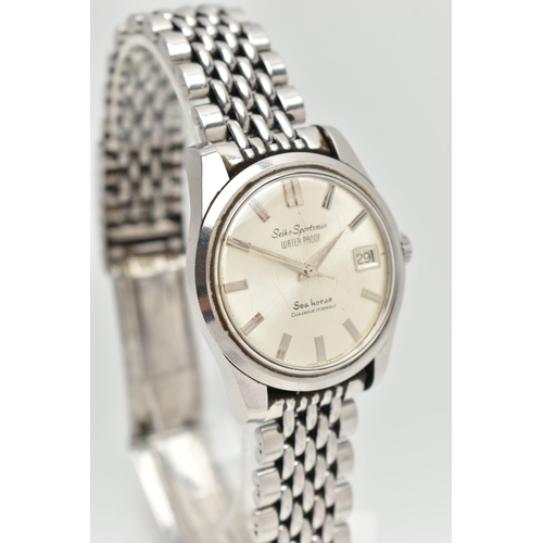 65 - A GENTS 'SEIKO' WRISTWATCH, manual wind, round silver dial signed 'Seiko Sportsman, water proof, Sea... 