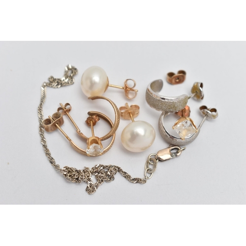 76 - AN ASSORTMENT OF JEWELLERY, to include an AF 9ct white gold chain, hallmarked 9ct Sheffield 1.1 gram... 