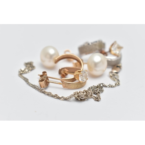 76 - AN ASSORTMENT OF JEWELLERY, to include an AF 9ct white gold chain, hallmarked 9ct Sheffield 1.1 gram... 