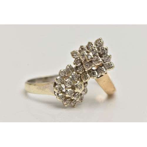 79 - TWO 9CT GOLD DIAMOND CLUSTER RINGS, both of three tier design, the first of circular outline in whit... 