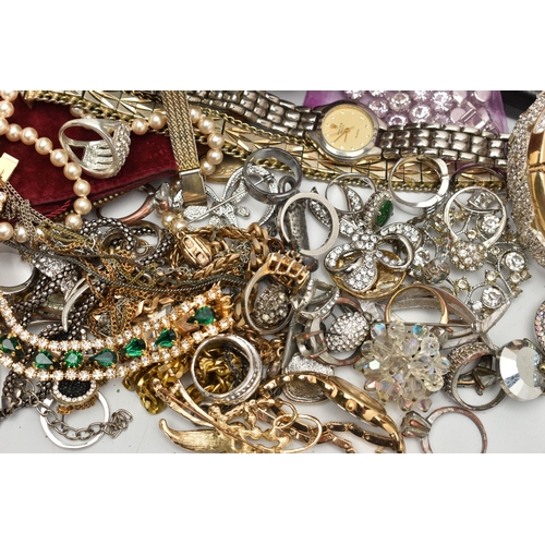 109 - A SELECTION OF SILVER AND WHITE METAL JEWELLERY AND COSTUME JEWELLERY, to include a marcasite rose b... 