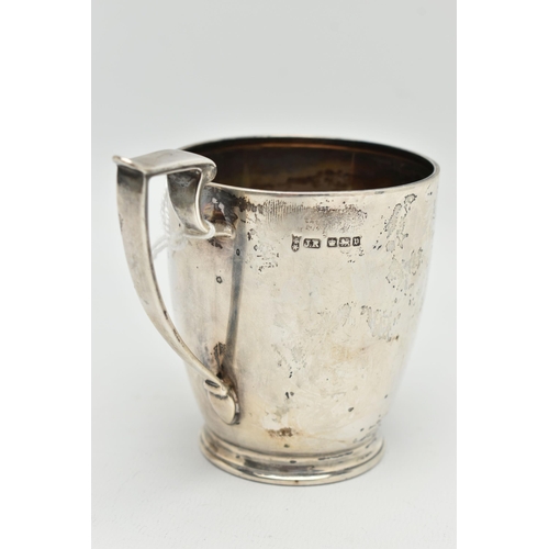 114 - AN EDWARD VII SILVER MUG, cylindrical mug with reed base and square section scroll handle, monogram ... 