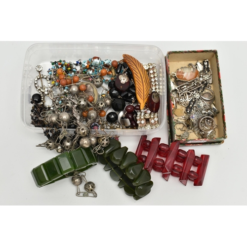 115 - A BOX OF ASSORTED JEWELLERY, to include a white metal and white enamel Siam brooch, stamped 'Siam St... 