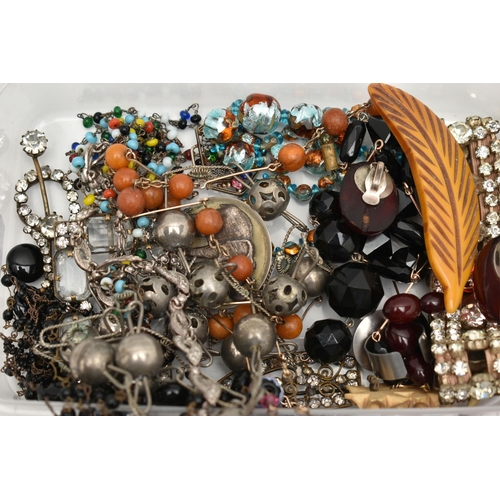 115 - A BOX OF ASSORTED JEWELLERY, to include a white metal and white enamel Siam brooch, stamped 'Siam St... 