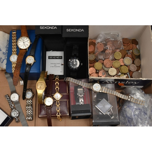 122 - A BOX OF ASSORTED WRISTWATCHES, to include a gents gold plated 'Sekonda' quartz, fitted with a tan s... 