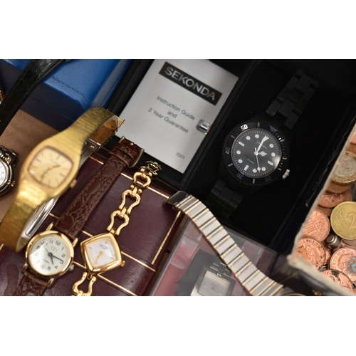 122 - A BOX OF ASSORTED WRISTWATCHES, to include a gents gold plated 'Sekonda' quartz, fitted with a tan s... 