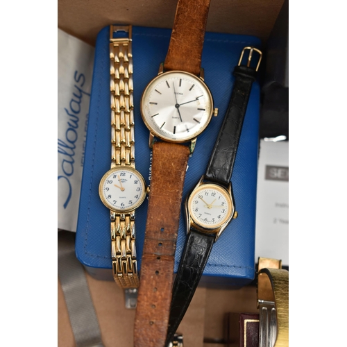 122 - A BOX OF ASSORTED WRISTWATCHES, to include a gents gold plated 'Sekonda' quartz, fitted with a tan s... 