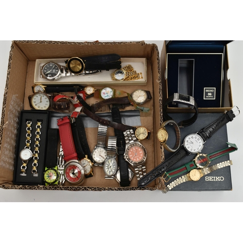 125 - A BOX OF ASSORTED WRISTWATCHES, a selection of watches, names to include, Swatch, Disney, H Samuel, ... 