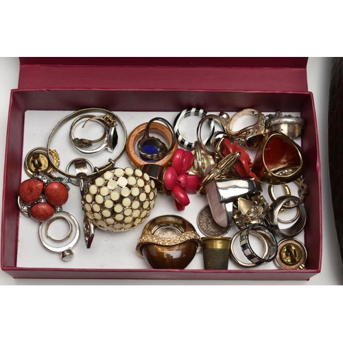 127 - A BOX OF ASSORTED COSTUME JEWELLERY, to include assorted beaded necklaces, clip on earrings, pierced... 