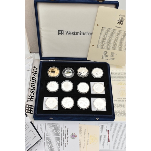 138 - A WESTMINSTER 3 TRAY BOX OF MAINLY CROWN SIZE SILVER COINS, TO INCLUDE 2006, 2007, 2009, 2010. 1OZ S... 