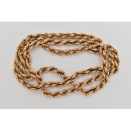 92 - A 9CT GOLD ROPE TWIST CHAIN NECKLACE, fitted with a spring clasp, hallmarked 9ct Birmingham import, ... 